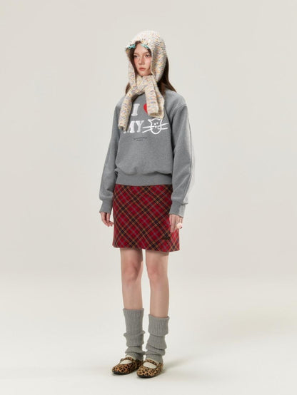 BETWEENAND Heather Gray Glitter Cat Print Pullover Women&