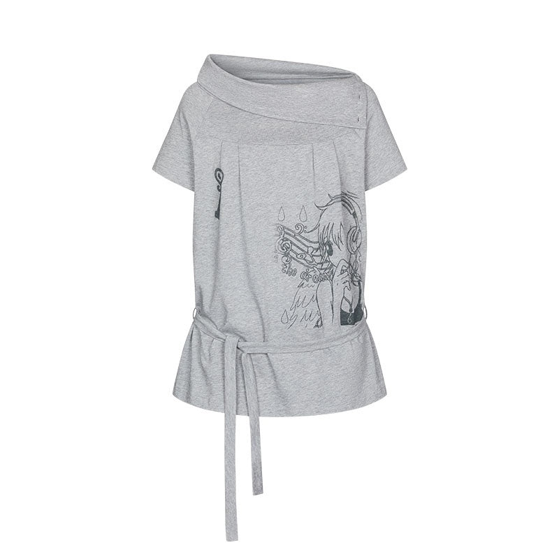 BETWEENAND_Heather_Gray_Multiway_Polo_Collar_Loose_Fit_Women&