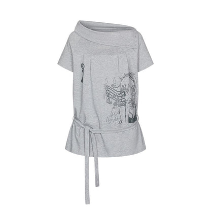 BETWEENAND_Heather_Gray_Multiway_Polo_Collar_Loose_Fit_Women&