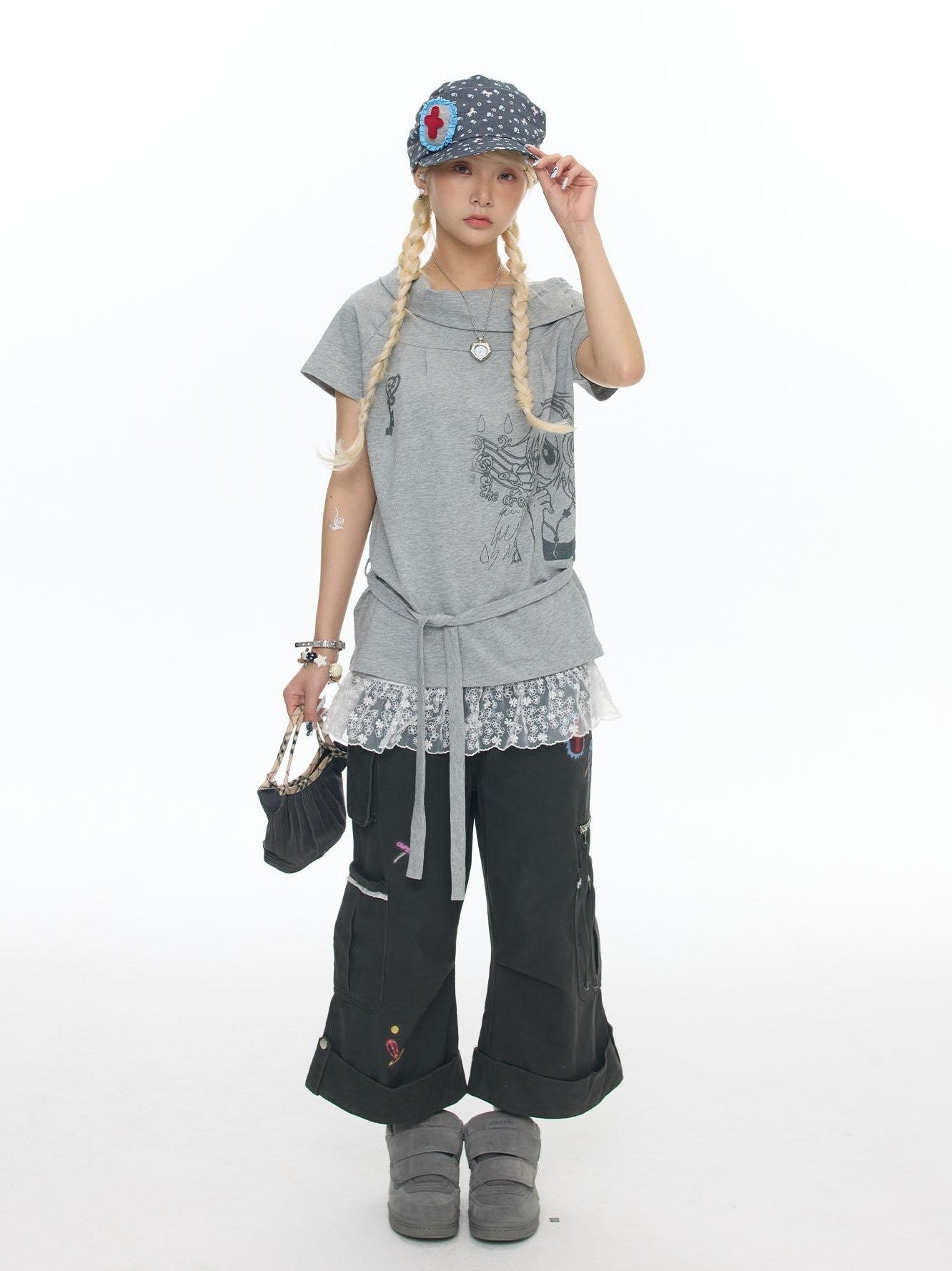 BETWEENAND Heather Gray Multiway Polo Collar Loose Fit Women&