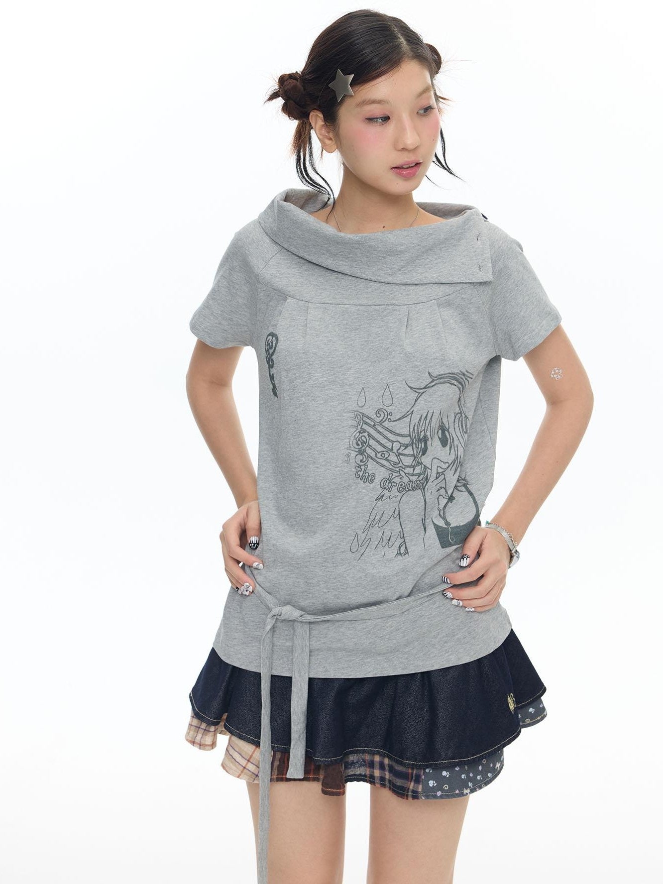 BETWEENAND Heather Gray Multiway Polo Collar Loose Fit Women&