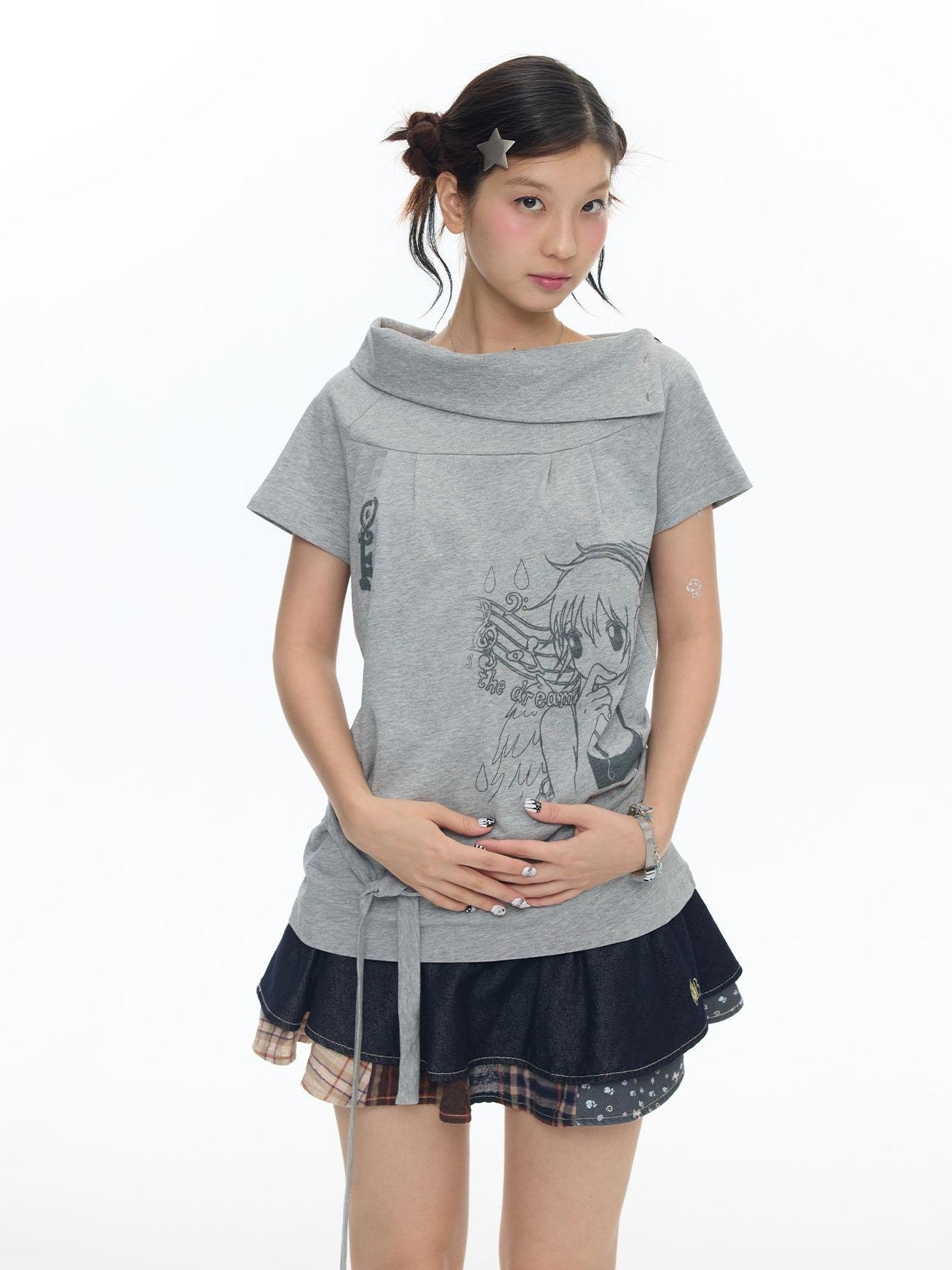 BETWEENAND Heather Gray Multiway Polo Collar Loose Fit Women&