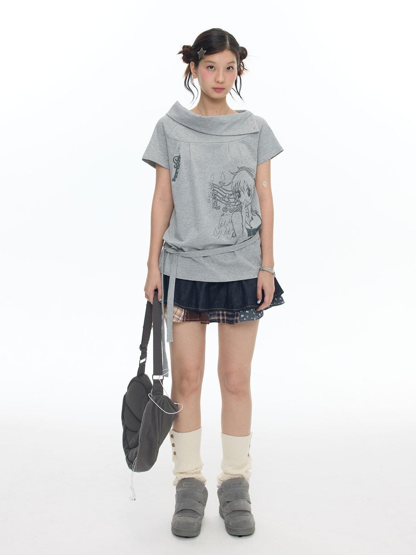 BETWEENAND Heather Gray Multiway Polo Collar Loose Fit Women&