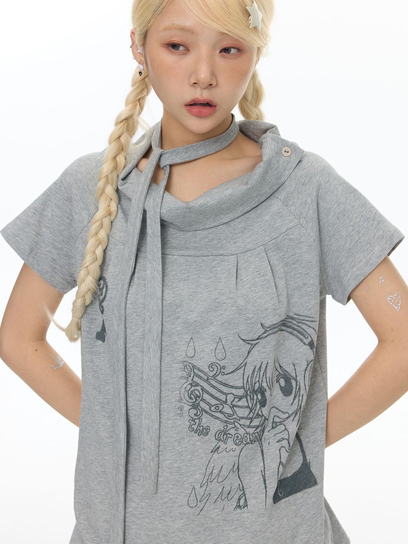 BETWEENAND Heather Gray Multiway Polo Collar Loose Fit Women&