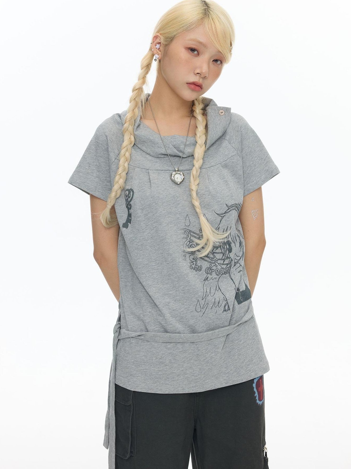 BETWEENAND Heather Gray Multiway Polo Collar Loose Fit Women&