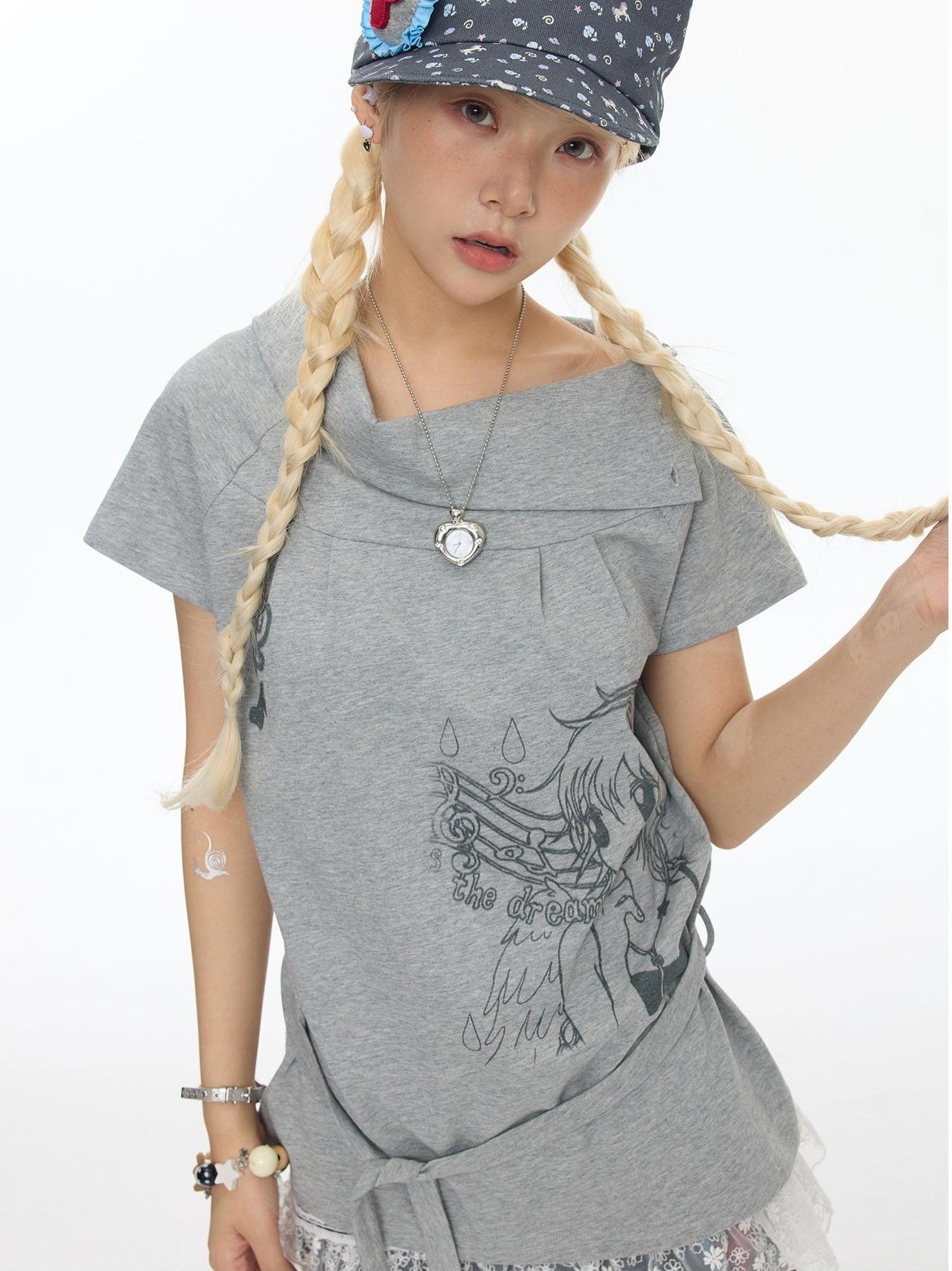 BETWEENAND Heather Gray Multiway Polo Collar Loose Fit Women&