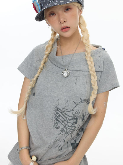 BETWEENAND Heather Gray Multiway Polo Collar Loose Fit Women&