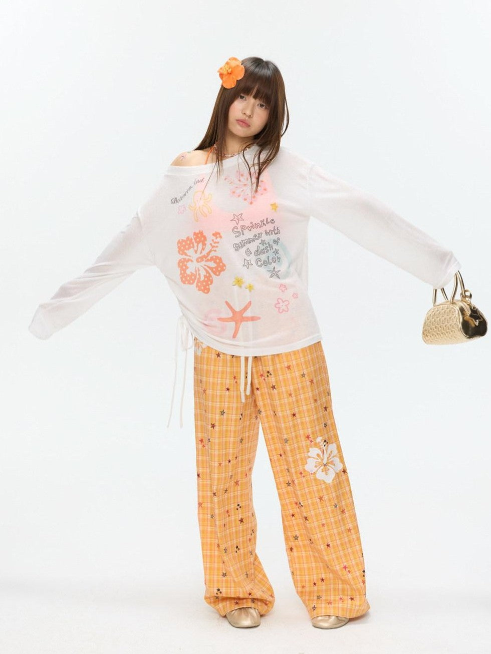 Hibiscus Print Off Shoulder Women&
