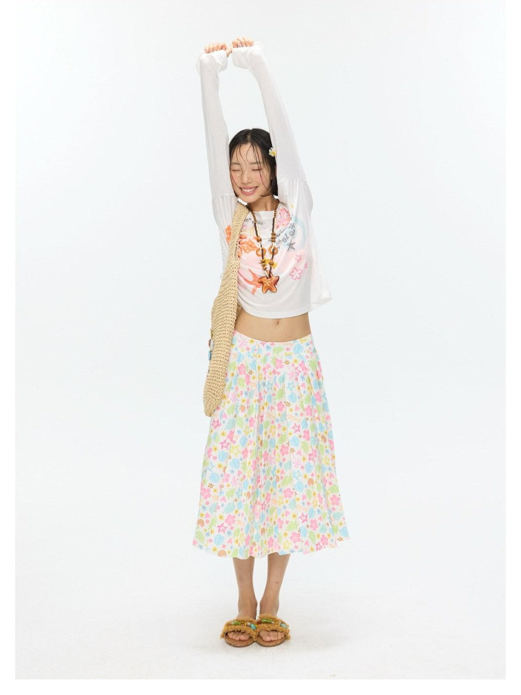 BETWEENAND Hibiscus Print Off Shoulder Women&