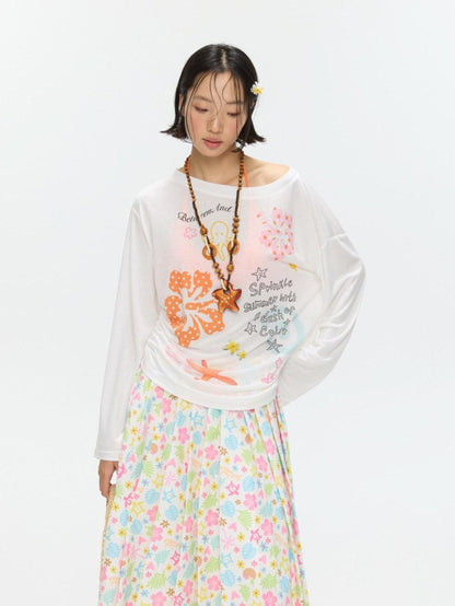 BETWEENAND Hibiscus Print Off Shoulder Women&