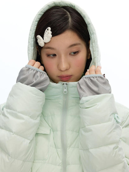 BETWEENAND Hooded Quilted Batwing Sleeve Straight Fit 90 White Duck Down Women&