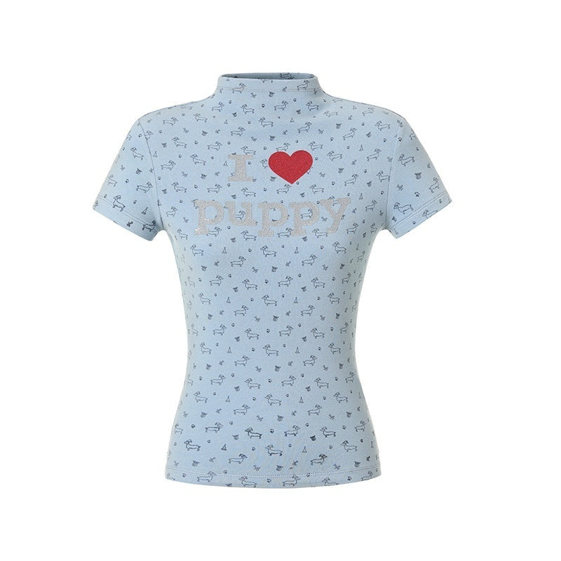 BETWEENAND_I_Love_Dog_Glitter_Print_Mock_Neck_Women&