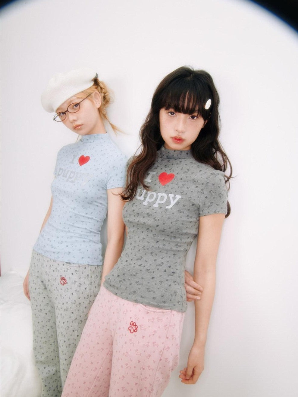 BETWEENAND I Love Dog Glitter Print Mock Neck Women&