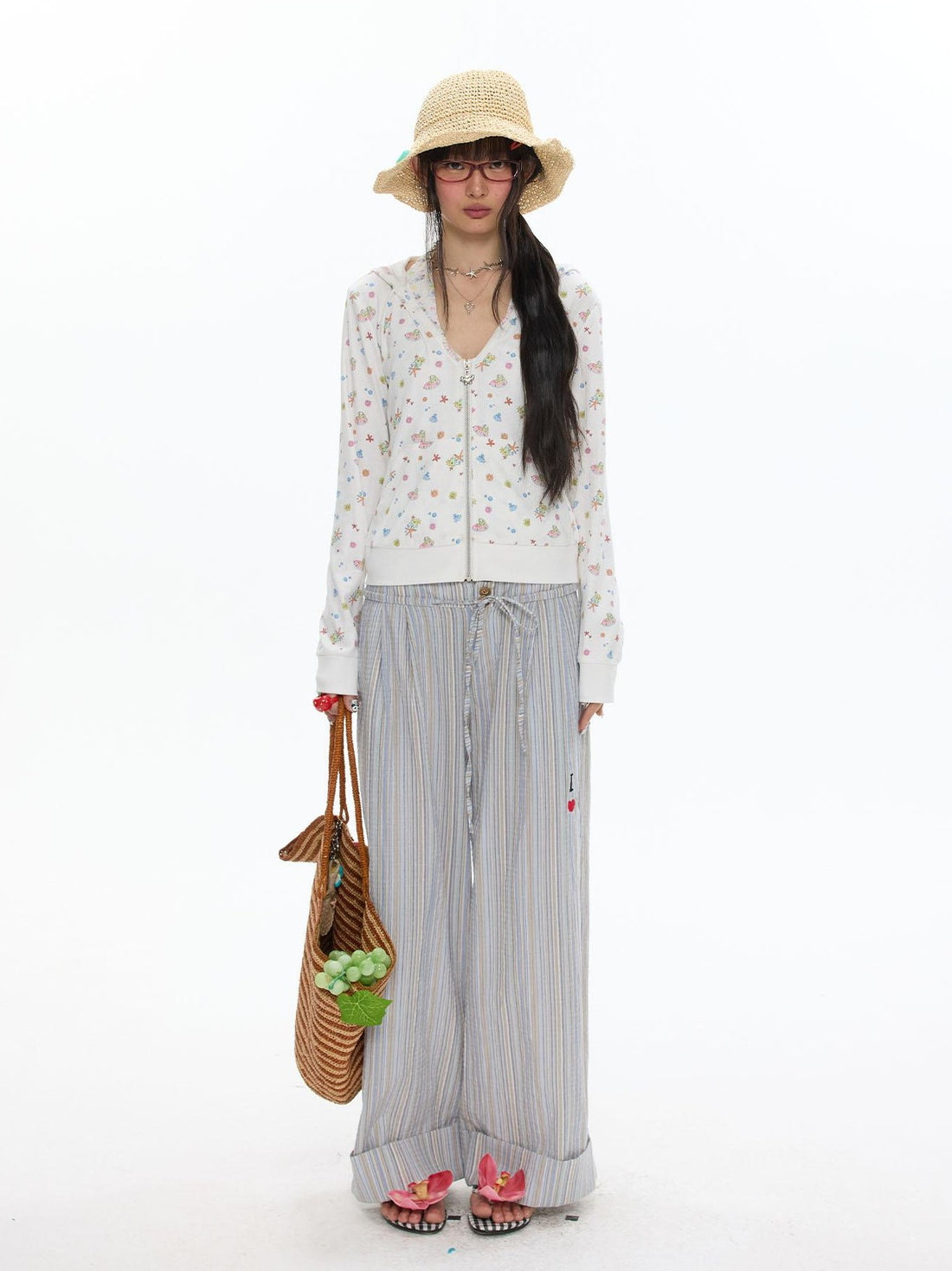 BETWEENAND Island Print Sunproof Knit Hooded Women&