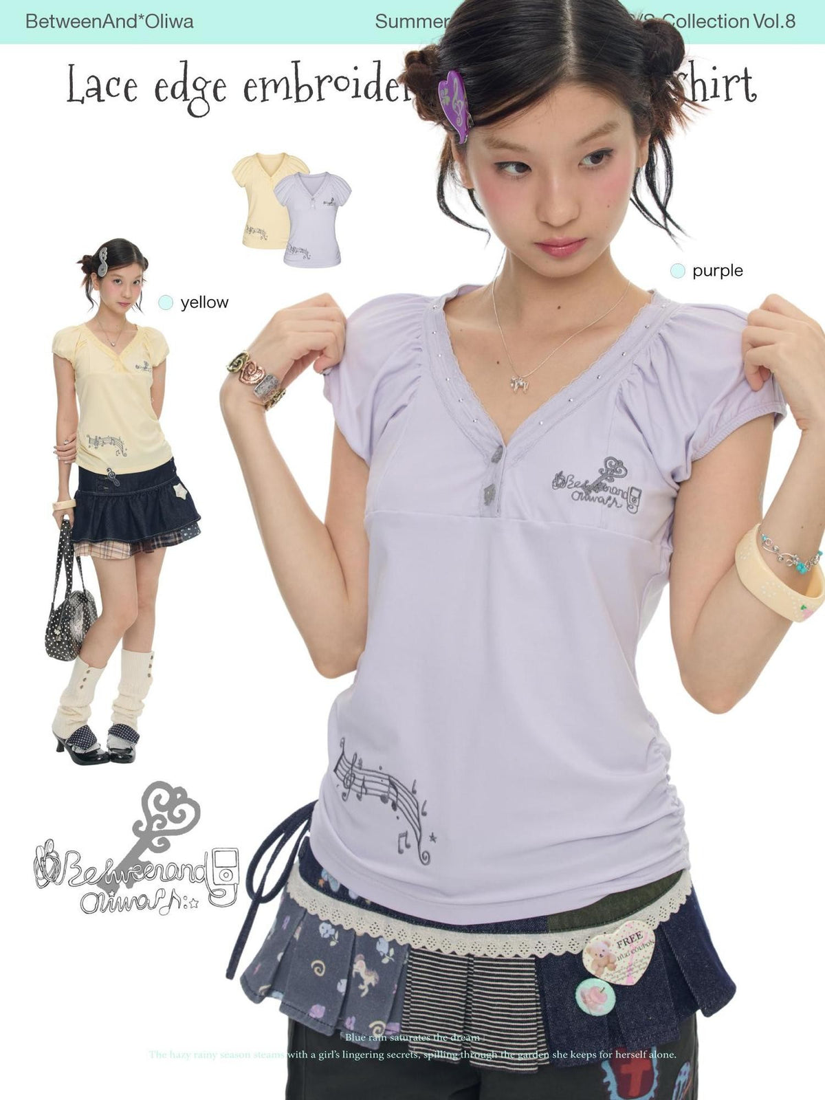 BETWEENAND Lace Embroidered Musical Note Key Rhinestone Women&