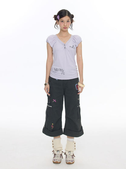 BETWEENAND Lace Embroidered Musical Note Key Rhinestone Women&