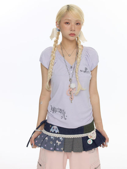 BETWEENAND Lace Embroidered Musical Note Key Rhinestone Women&