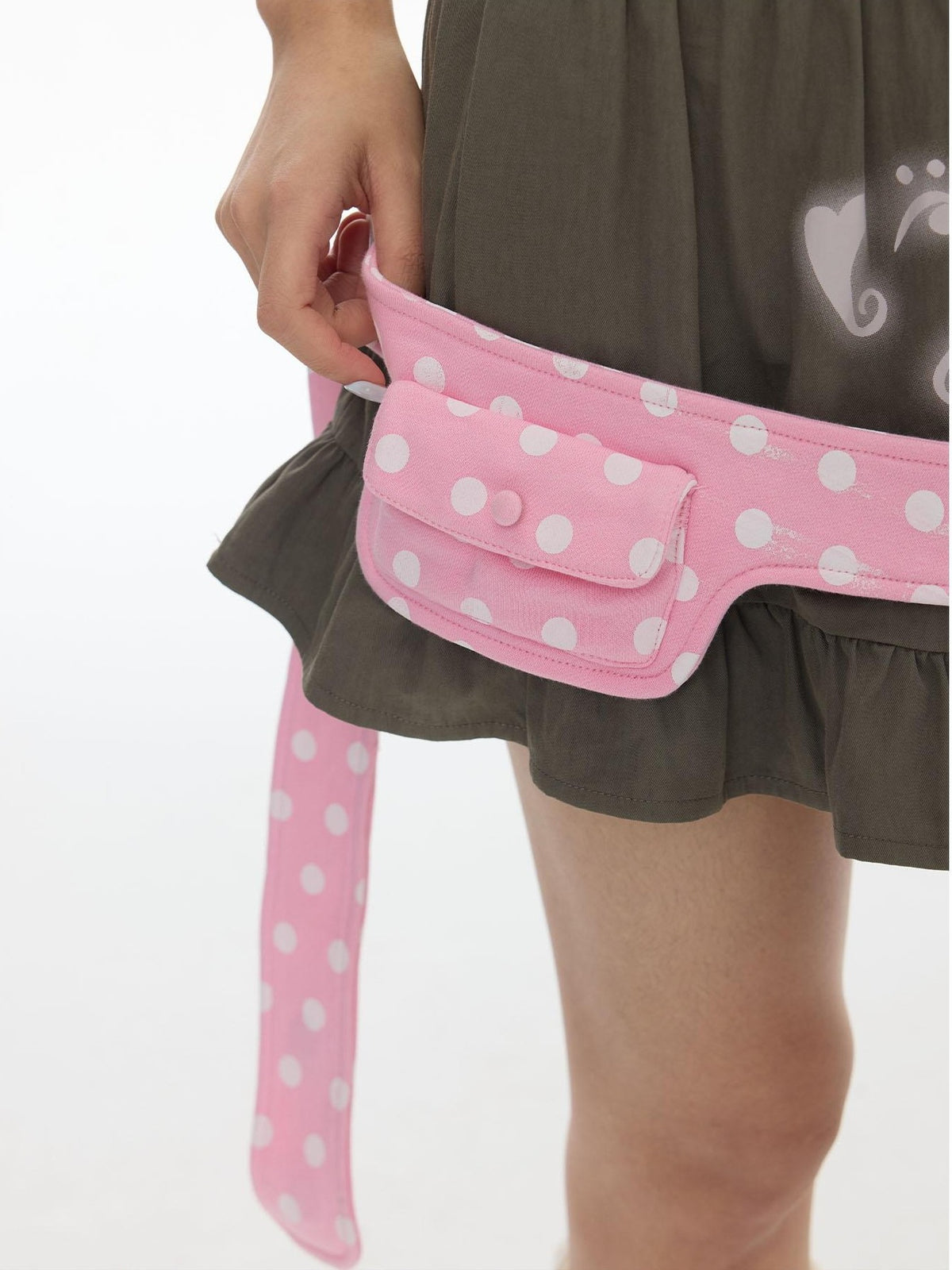 BETWEENAND Latte Pleated Printed Note Polka Dot Women&