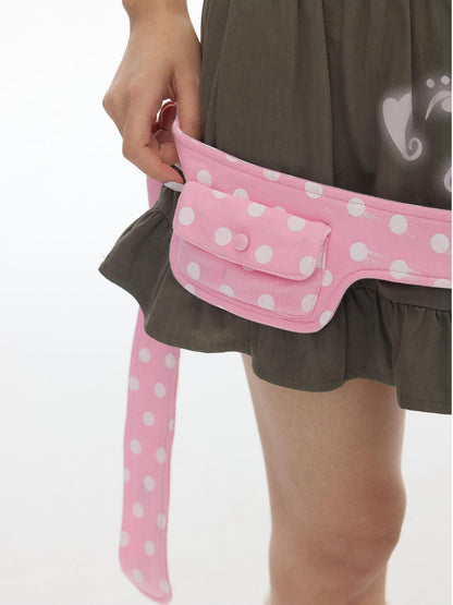 BETWEENAND Latte Pleated Printed Note Polka Dot Women&