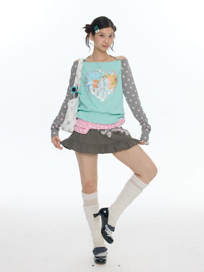 BETWEENAND Latte Pleated Printed Note Polka Dot Women&