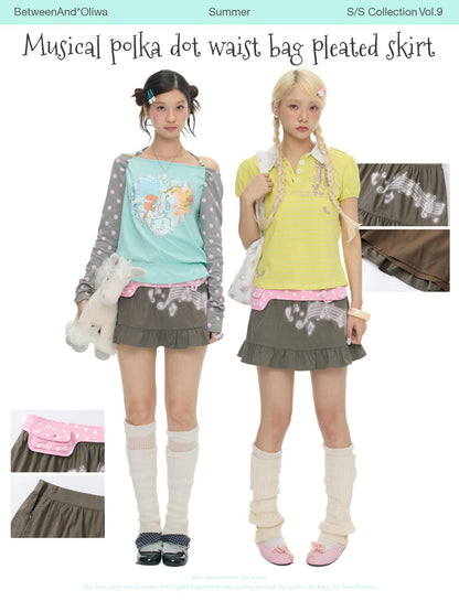 BETWEENAND Latte Pleated Printed Note Polka Dot Women&