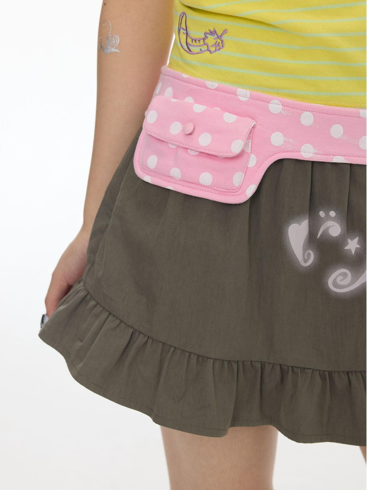 BETWEENAND Latte Pleated Printed Note Polka Dot Women&