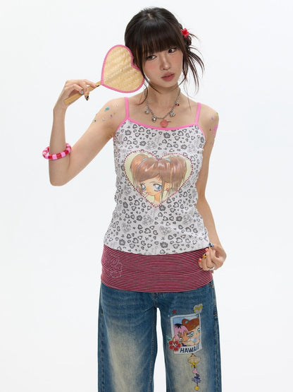 BETWEENAND Leopard Print Slim Fit Round Neck Women&