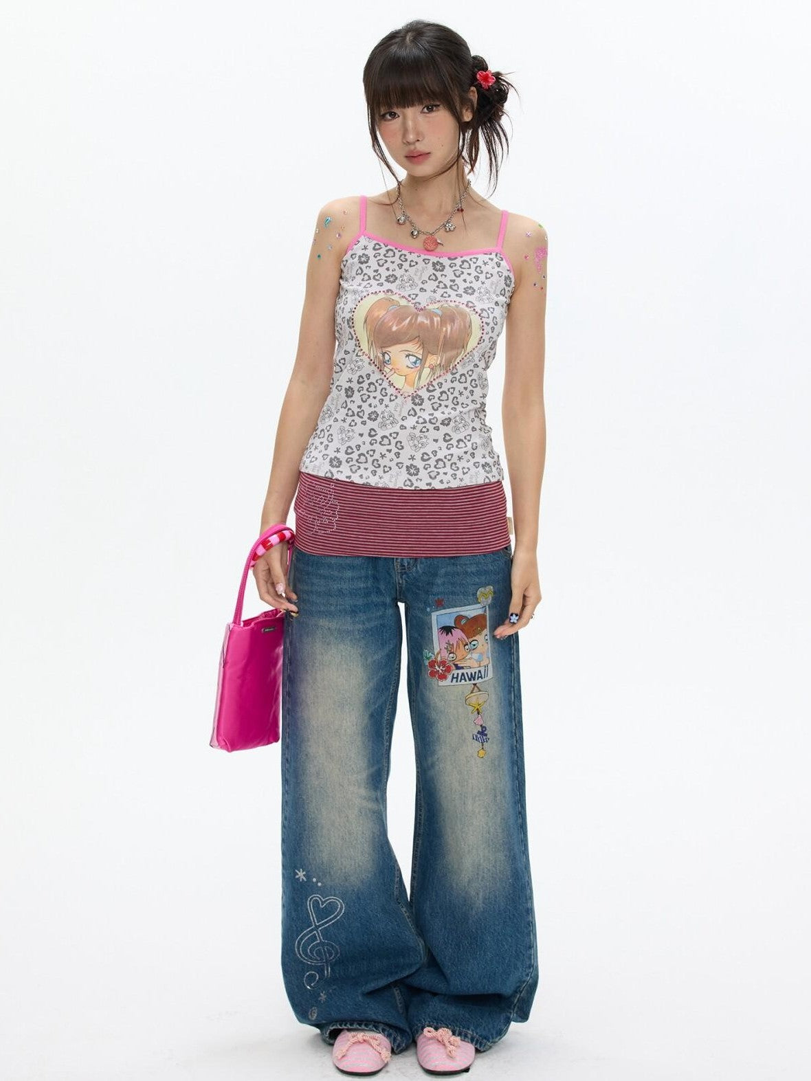 BETWEENAND Leopard Print Slim Fit Round Neck Women&