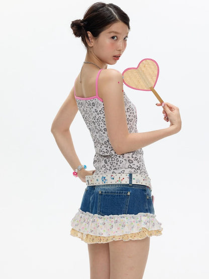 BETWEENAND Leopard Print Slim Fit Round Neck Women&