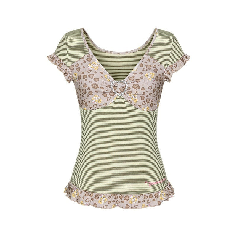 BETWEENAND_Leopard_Stripe_Lace_V-neck_Women&