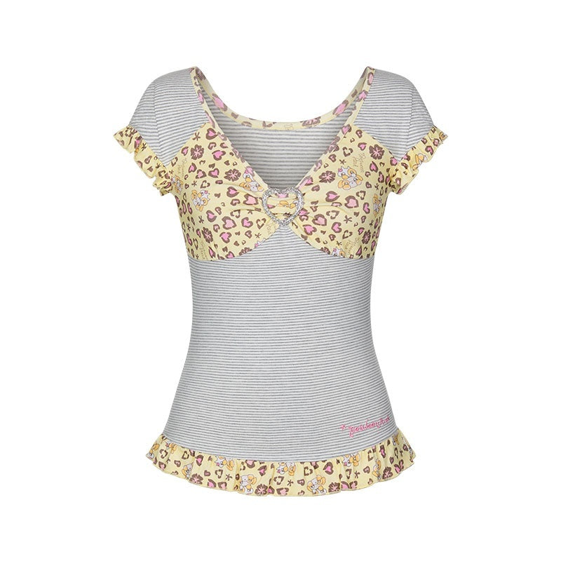 BETWEENAND_Leopard_Stripe_Lace_V-neck_Women&