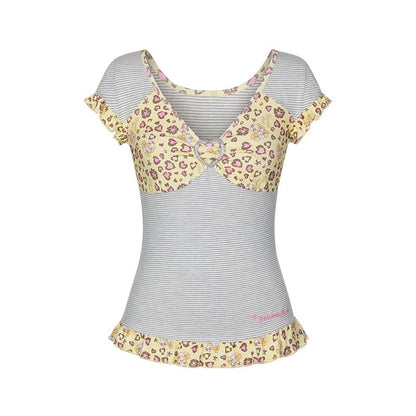 BETWEENAND_Leopard_Stripe_Lace_V-neck_Women&
