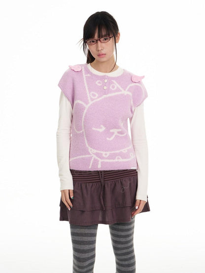 BETWEENAND Lilac Bear Print Layered Cap Women&