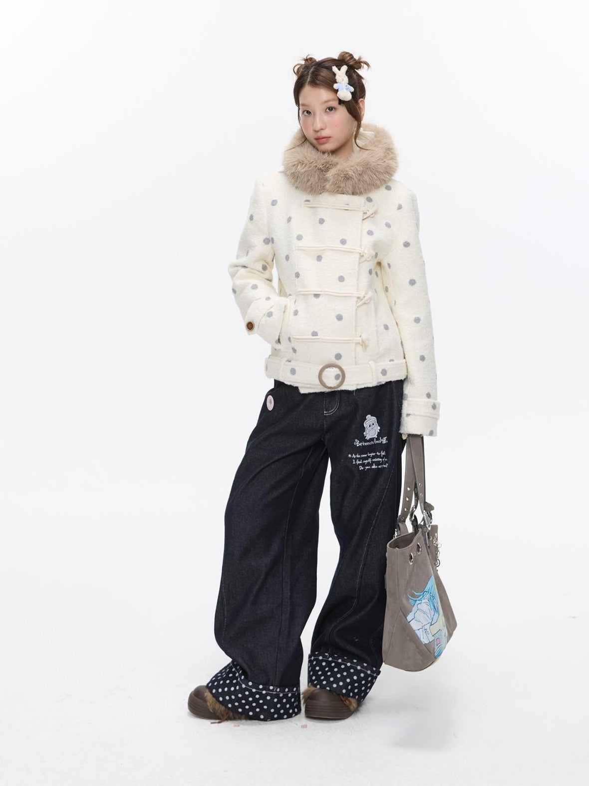 BETWEENAND Machine Embroidered Penguin Polka Dot Women&