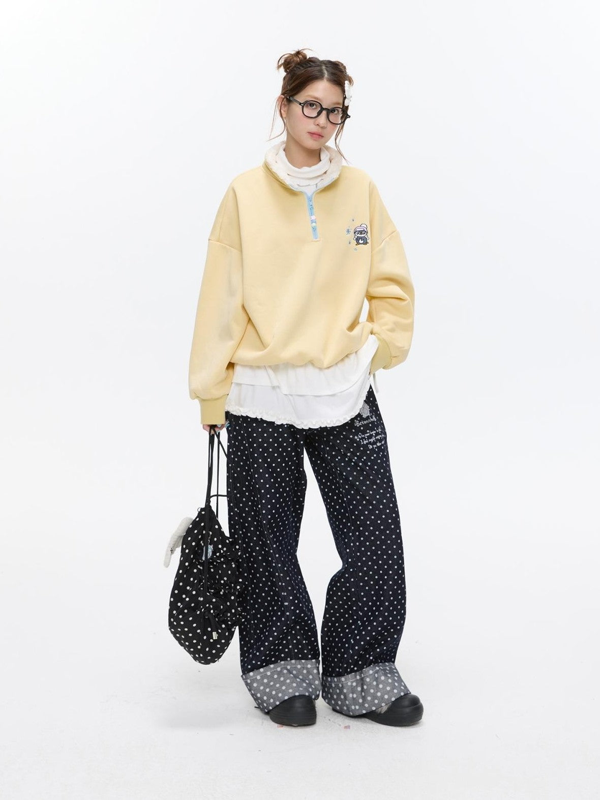 BETWEENAND Machine Embroidered Penguin Polka Dot Women&