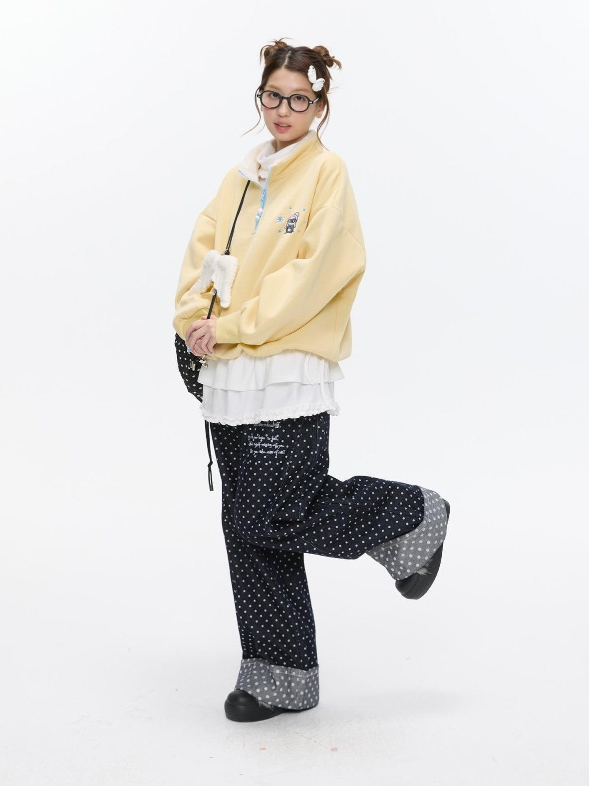 BETWEENAND Machine Embroidered Penguin Polka Dot Women&