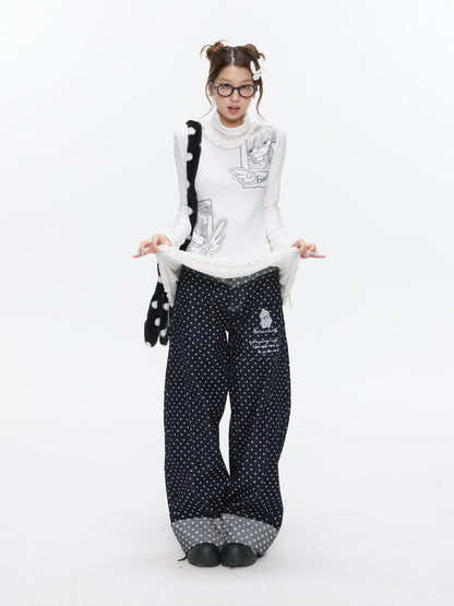 BETWEENAND Machine Embroidered Penguin Polka Dot Women&