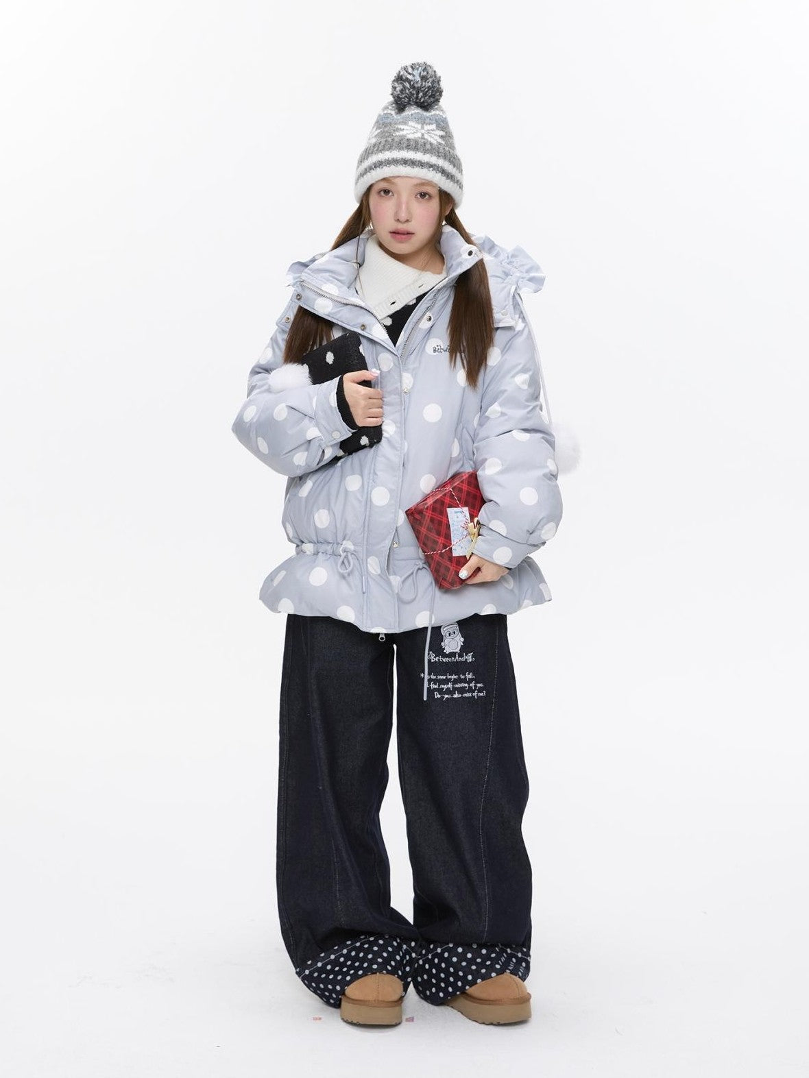 BETWEENAND Machine Embroidered Penguin Polka Dot Women&