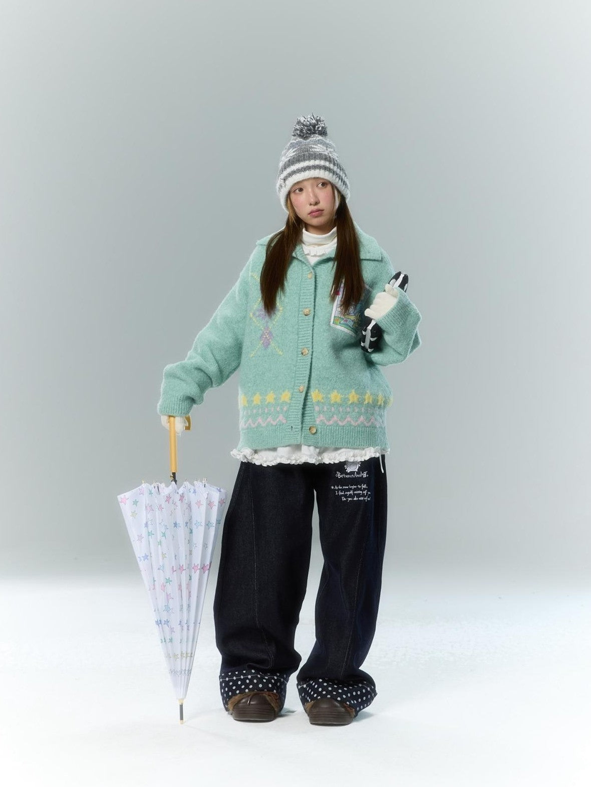 BETWEENAND Machine Embroidered Penguin Polka Dot Women&