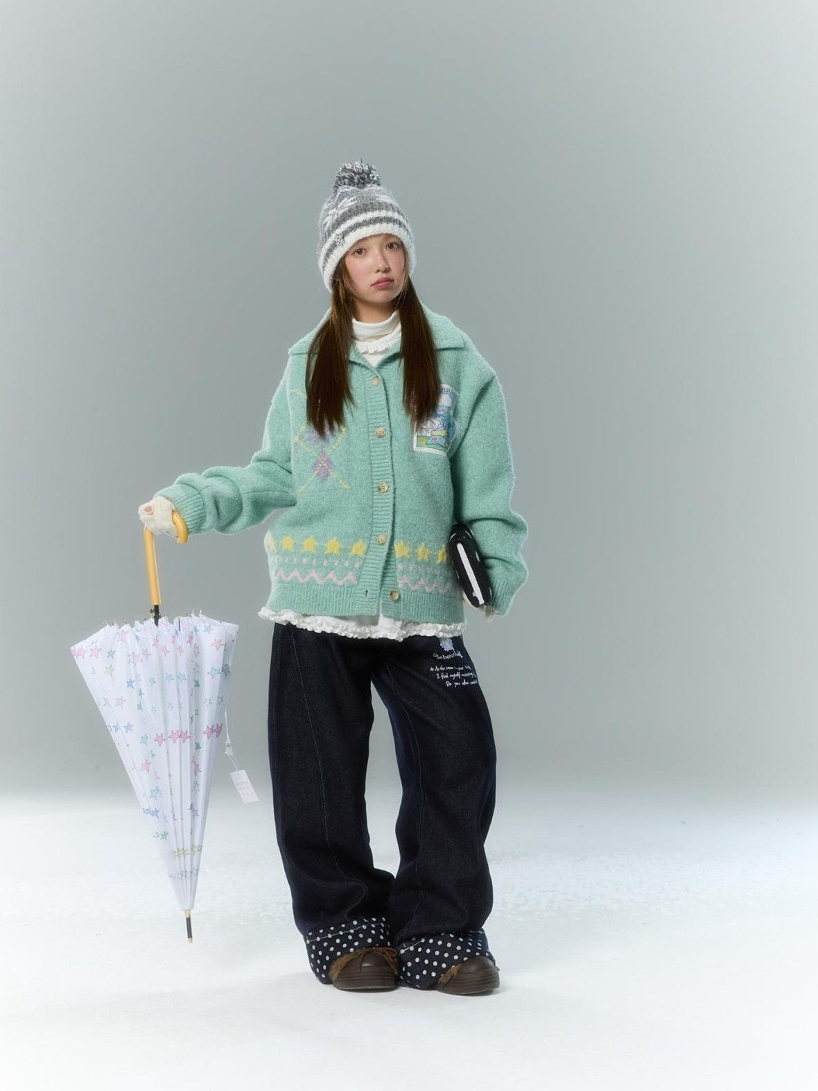 BETWEENAND Machine Embroidered Penguin Polka Dot Women&