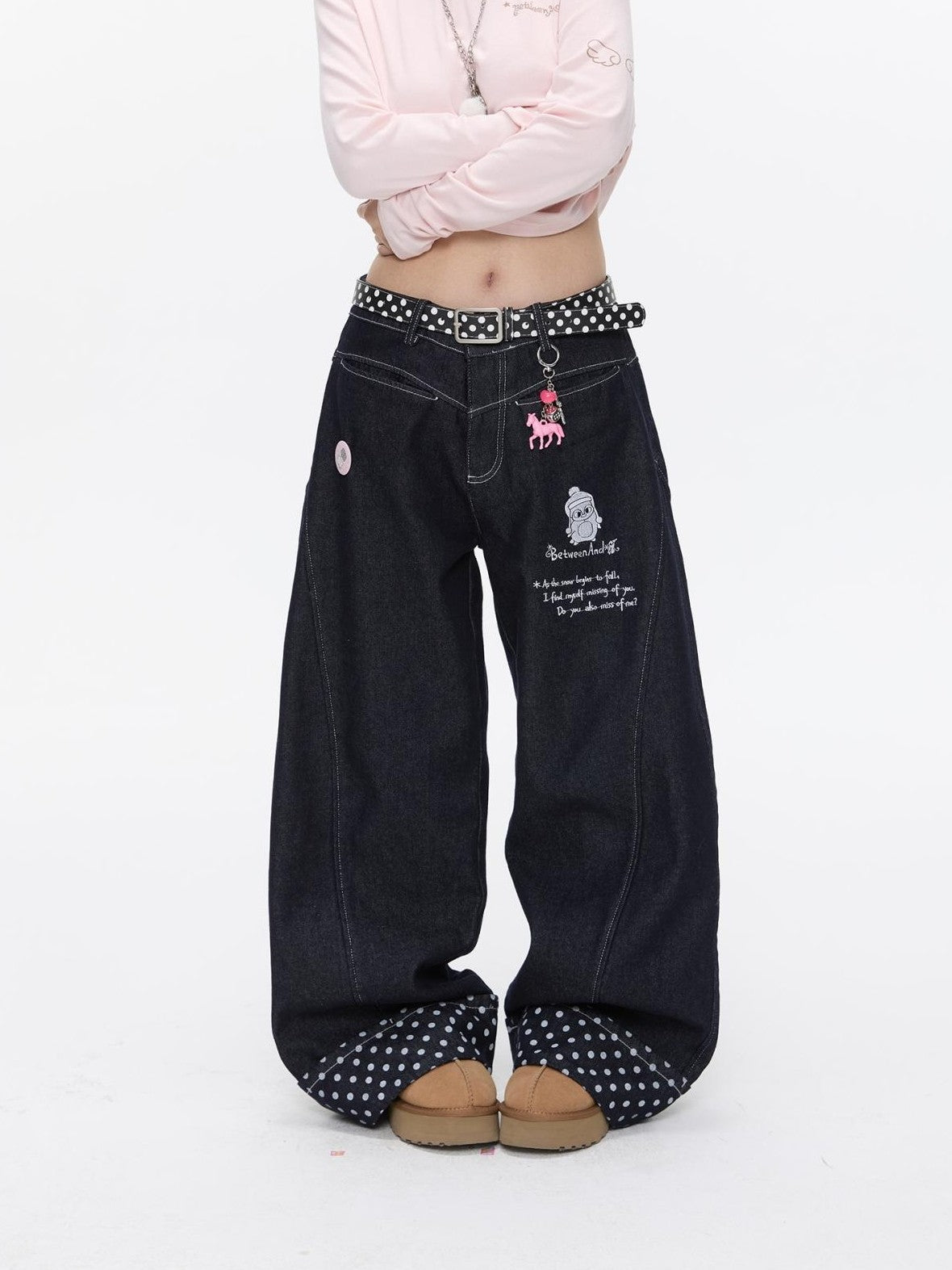 BETWEENAND Machine Embroidered Penguin Polka Dot Women&