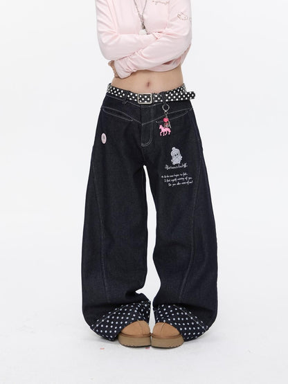 BETWEENAND Machine Embroidered Penguin Polka Dot Women&
