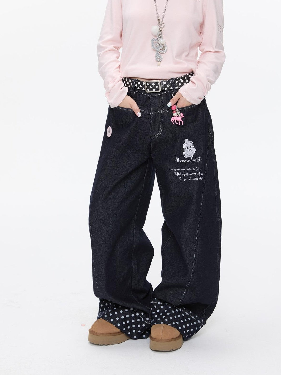 BETWEENAND Machine Embroidered Penguin Polka Dot Women&
