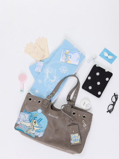 BETWEENAND Milk Tea Gray Vintage Manga Girl Cartoon Large Capacity Women&