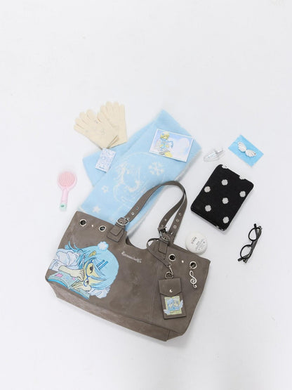BETWEENAND Milk Tea Gray Vintage Manga Girl Cartoon Large Capacity Women&