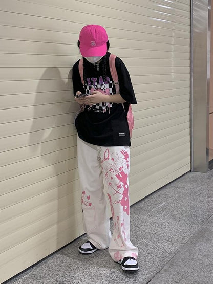 BETWEENAND Millennial Pink All Over Graffiti Print Women&