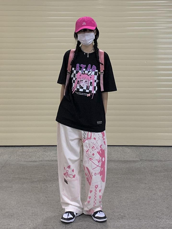 BETWEENAND Millennial Pink All Over Graffiti Print Women&