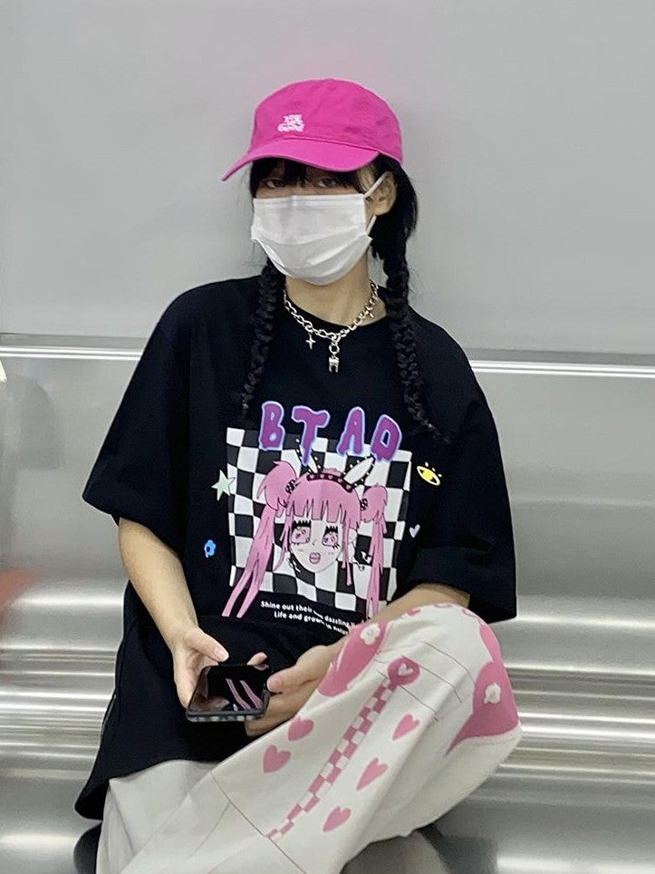 BETWEENAND Millennial Pink All Over Graffiti Print Women&