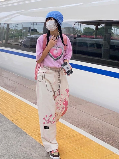 BETWEENAND Millennial Pink All Over Graffiti Print Women&