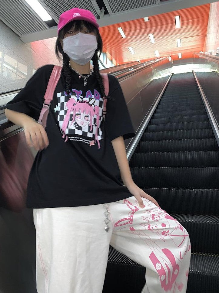 BETWEENAND Millennial Pink All Over Graffiti Print Women&